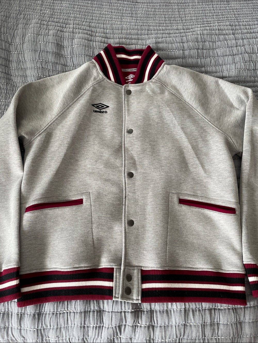 Umbro Grey and Burgundy Rib-Trim Varsity Bomber Jacket *RARE*